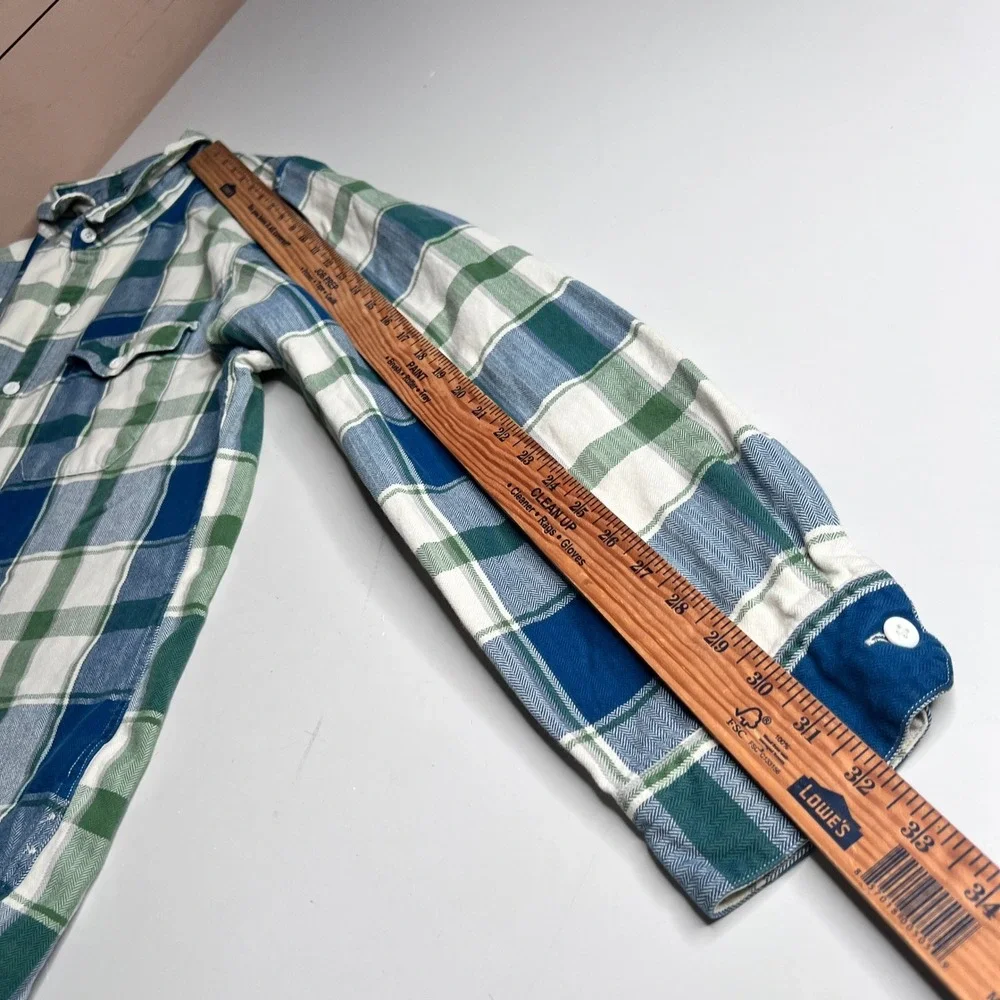 J.‎ Crew Mens XL Flannel Shirt Blue Green Herringbone Plaid Sportsmans Outfitter